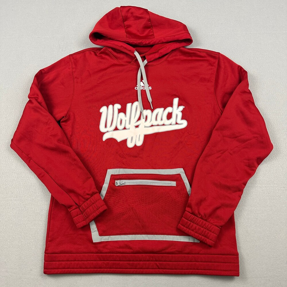 NC State Wolfpack Hoodie Men Medium Red Adidas NCAA Basketball Sweatshirt M